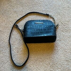 Steve Madden Black and Silver Logo Crossbody